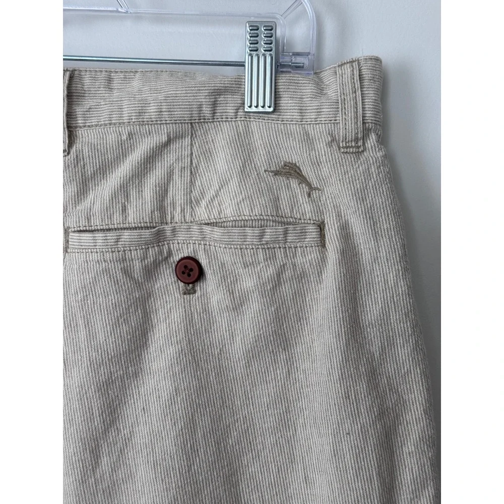 Tommy Bahama Mens 35 Linen Cotton Ticking Stripe Shorts Beige beach costal